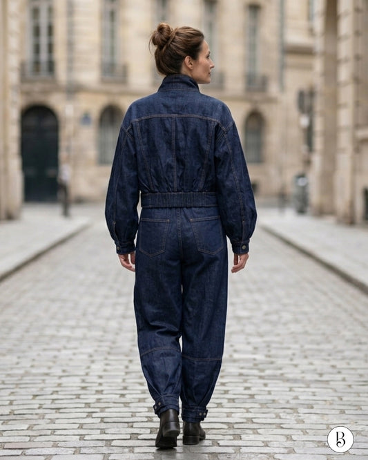 Veste en Jean Manches Bouffantes - Brut — sur mannequin, vue de dos