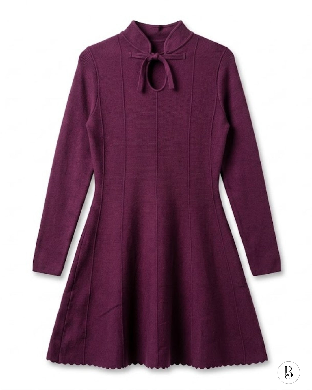 Robe Maille Évasée - Aubergine — vue de face