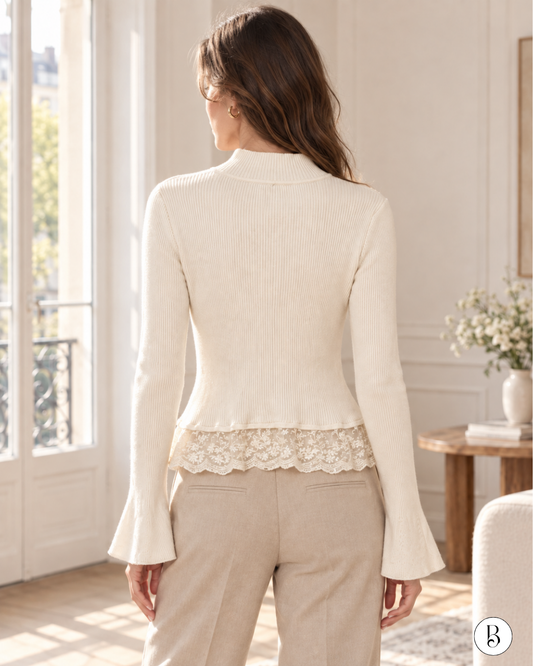 Gilet Dentelle Cannelé - Écru