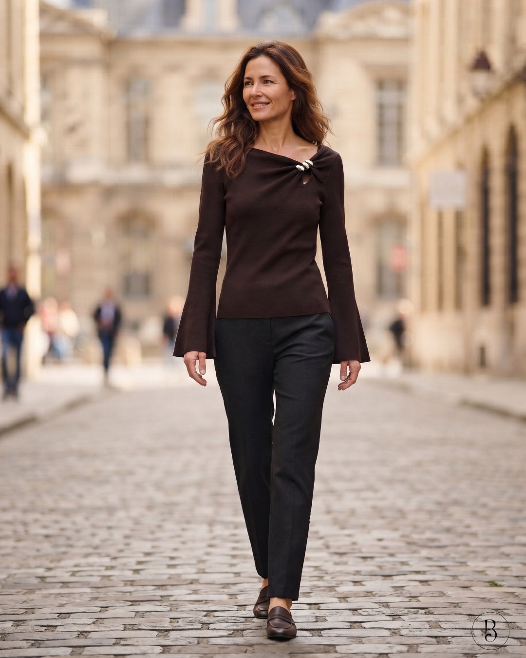 Top Maille noeud bijou - Brun porté, vue de face