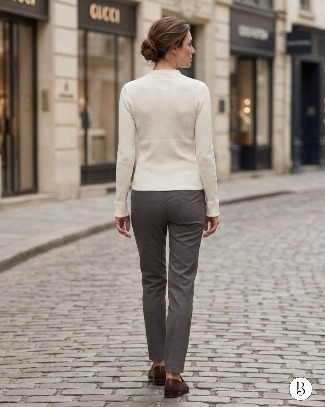 Top Cannelé à Découpe - Écru — sur mannequin, vue de dos